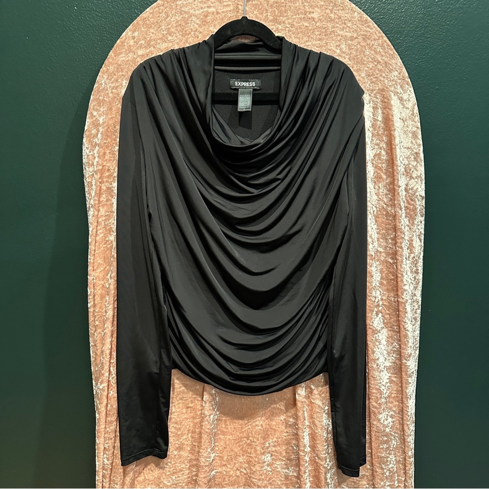 Express Black Draped Long Sleeve Top